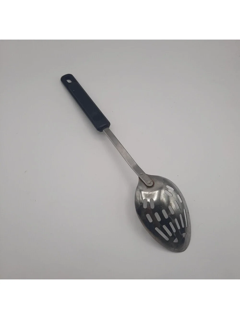 Vintage Ekco Stainless Steel Black Nylon Slotted Kitchen Spoon 12